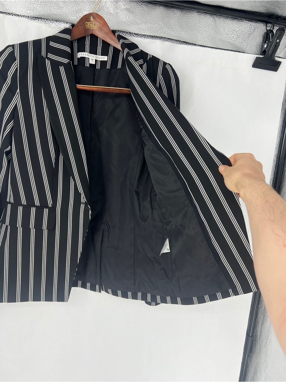 Veronica Beard $650 Miller Dickey Blazer Jacket Pinstripe Black White Size 4 - Picture 10 of 10